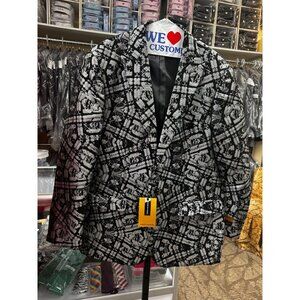 NWT Men's Alberto Nardoni Silver/Black geometric pattern prom tuxedo dinner jack
